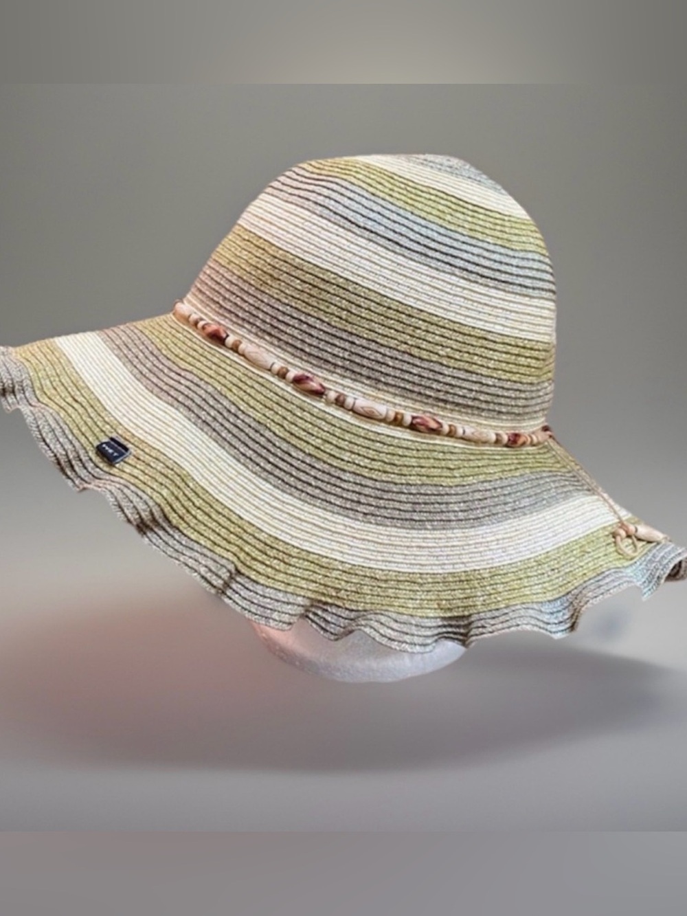 Vintage Wood Beaded Wide Brim Floppy Hat